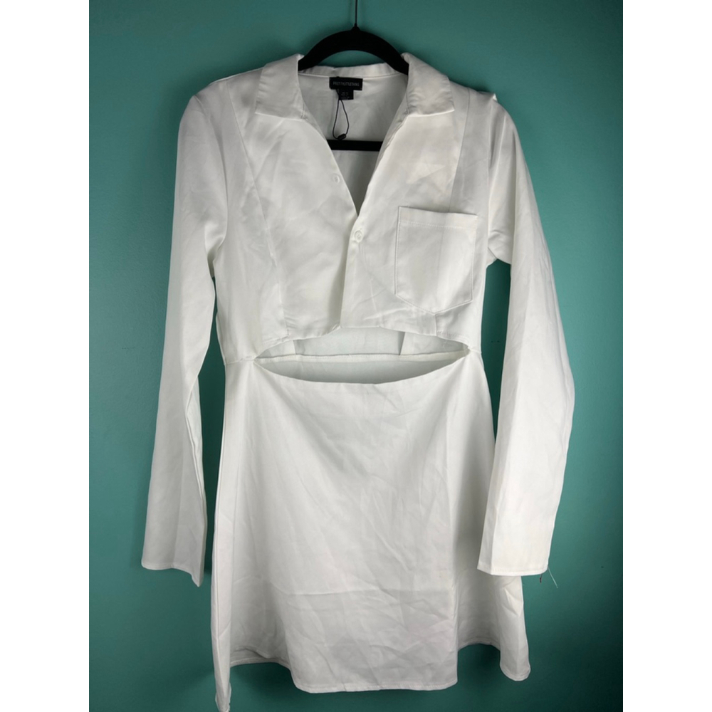 PrettyLittleThing White Long Sleeve Cut-Out Shirt Dress – Size 6 (US)